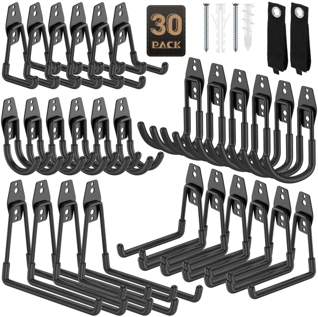 Main image of Heavy Duty Garage Hooks for Storage & Hanging Items, 30-Pack for Hanging Bikes, Hoses, Ladders, Ropes, Garden Tools; for Garage, Warehouse, Yard, Shed