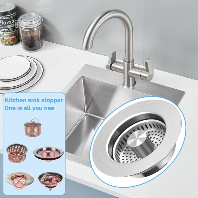 Alt view image 4 of 7 - Sink Drain Strainer 3 in 1, 304 Stainless Steel Pop Up Kitchen Sink Stopper with Anti-Clogging Basket, Kitchen Essential Drain Anti-Clog Gadgets, Fits US Standard 3-1/2'' Sink Drain (Silver, 2 Pack)