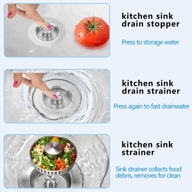 Alt view image 5 of 7 - Sink Drain Strainer 3 in 1, 304 Stainless Steel Pop Up Kitchen Sink Stopper with Anti-Clogging Basket, Kitchen Essential Drain Anti-Clog Gadgets, Fits US Standard 3-1/2'' Sink Drain (Silver, 2 Pack)