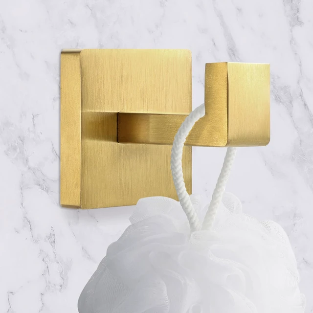 Alt view image 2 of 7 - 4-Pack Towel Hooks Hand Towel Holder Bathroom Robe Hanger Gold Brushed Gold Square Coat Hook Wall Mount Heavy Duty Stainless Steel Hat Hook for Living Room Bedroom Kitchen Closet