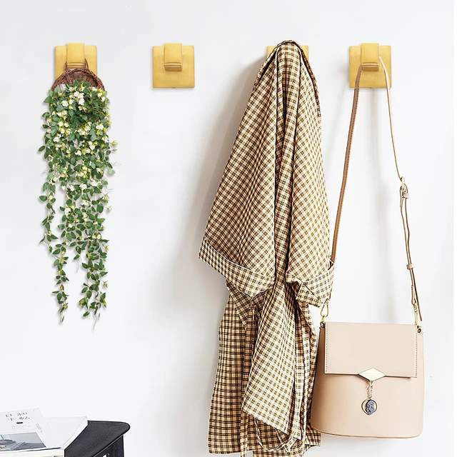 Alt view image 4 of 7 - 4-Pack Towel Hooks Hand Towel Holder Bathroom Robe Hanger Gold Brushed Gold Square Coat Hook Wall Mount Heavy Duty Stainless Steel Hat Hook for Living Room Bedroom Kitchen Closet