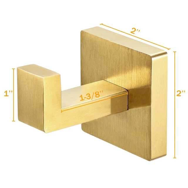 Alt view image 6 of 7 - 4-Pack Towel Hooks Hand Towel Holder Bathroom Robe Hanger Gold Brushed Gold Square Coat Hook Wall Mount Heavy Duty Stainless Steel Hat Hook for Living Room Bedroom Kitchen Closet