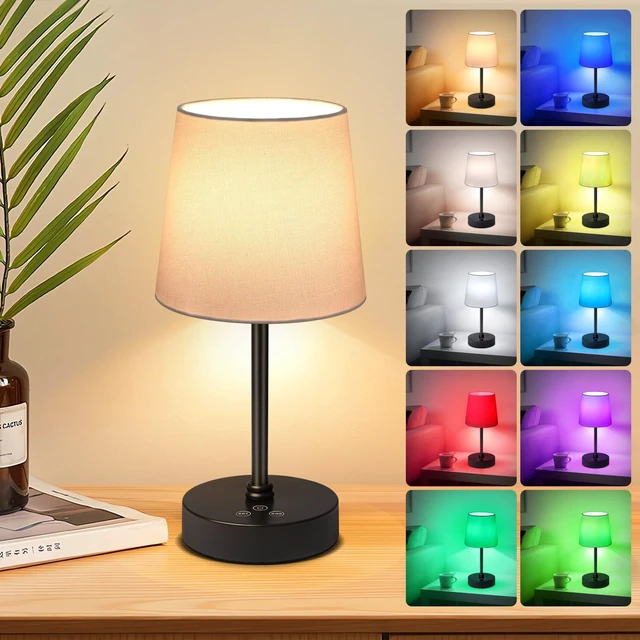 Main image of Cordless Table Lamp,5000mAh Rechargeable Battery Operated Desk Lamp,3Colors & 7 RGB Stepless Dimmable, Portable Small Touch Fabric Shade LED Night Light for Patio Restaurant Home(White)