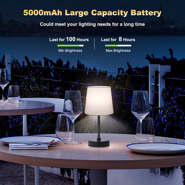 Alt view image 7 of 7 - Cordless Table Lamp,5000mAh Rechargeable Battery Operated Desk Lamp,3Colors & 7 RGB Stepless Dimmable, Portable Small Touch Fabric Shade LED Night Light for Patio Restaurant Home(White)