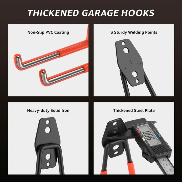 Alt view image 4 of 7 - Heavy Duty Garage Hooks for Storage & Hanging Items, 30-Pack for Hanging Bikes, Hoses, Ladders, Ropes, Garden Tools; for Garage, Warehouse, Yard, Shed