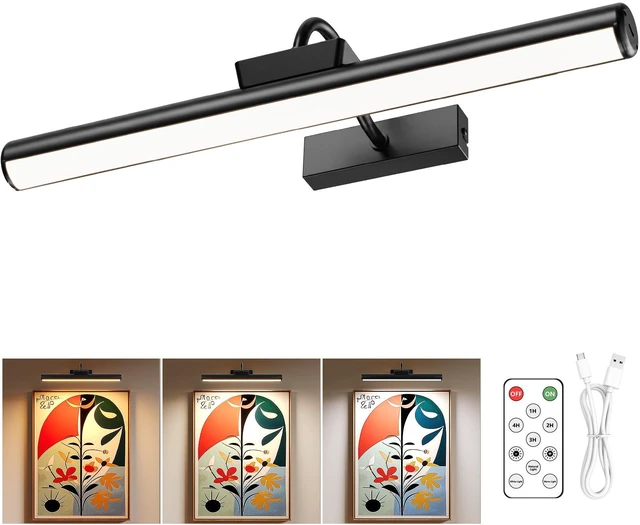 Main image of 16" Wireless Picture Lights for Wall, Rechargeable Art Light, 1Pack Black Aluminum Photo Frame Light, Remote & Touch Control, 5000mAh Battery, 3 Color Temp, Dimmable, Magnetic Gallery Painting Light
