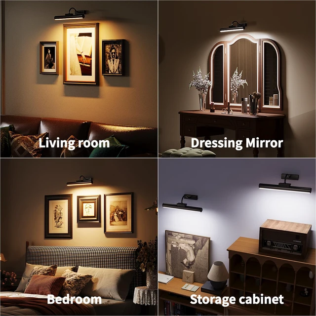 Alt view image 7 of 7 - 16" Wireless Picture Lights for Wall, Rechargeable Art Light, 1Pack Black Aluminum Photo Frame Light, Remote & Touch Control, 5000mAh Battery, 3 Color Temp, Dimmable, Magnetic Gallery Painting Light