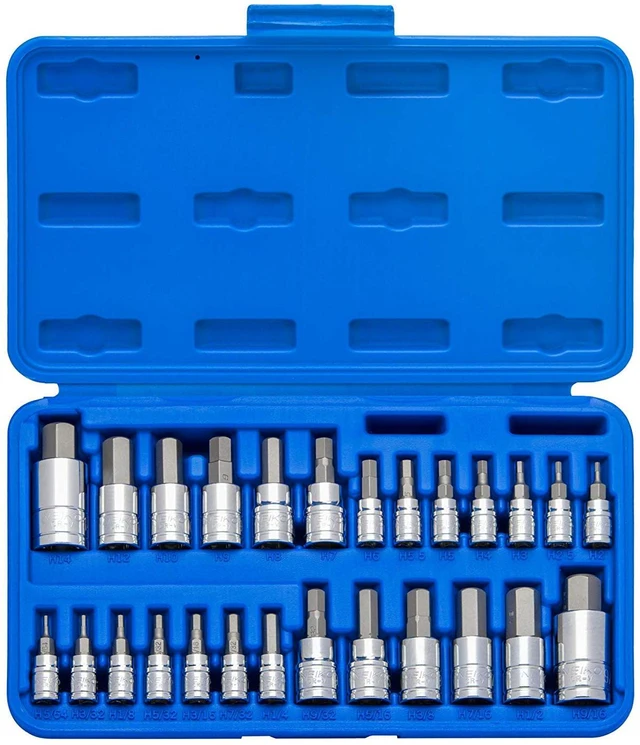 Main image of 01144A Tamper-Proof Hex Bit Socket Set, 26 Pieces | SAE (5/64-9/16) and Metric (2-14MM)