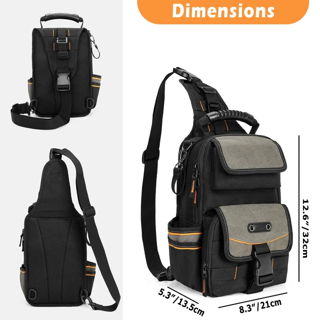 Alt view image 6 of 7 - Electrician Tool Pouch Bag, Zippered HVAC Tool Organizer Heavy-Duty Canvas Fabric, Ergonomic Handle, Removable Shoulder Strap, Ideal for Maintenance Repair Technician