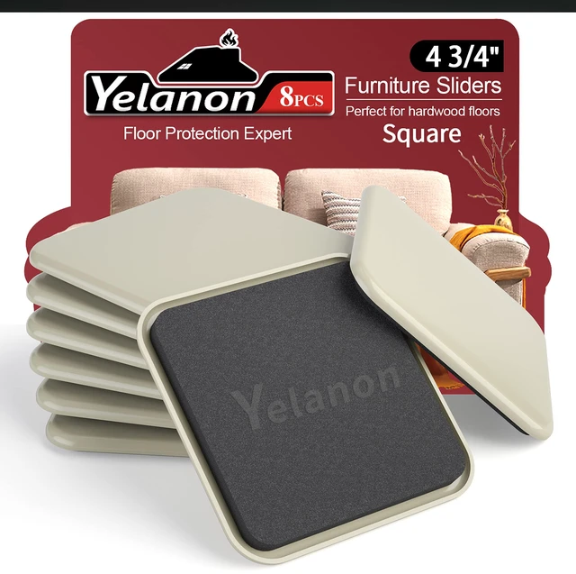 Main image of Furniture Sliders 8 Pcs 4.75" Square Beige for Carpet Large square sliders handle heavy furniture on carpets. Easy slide, strong support. Protects all surfaces