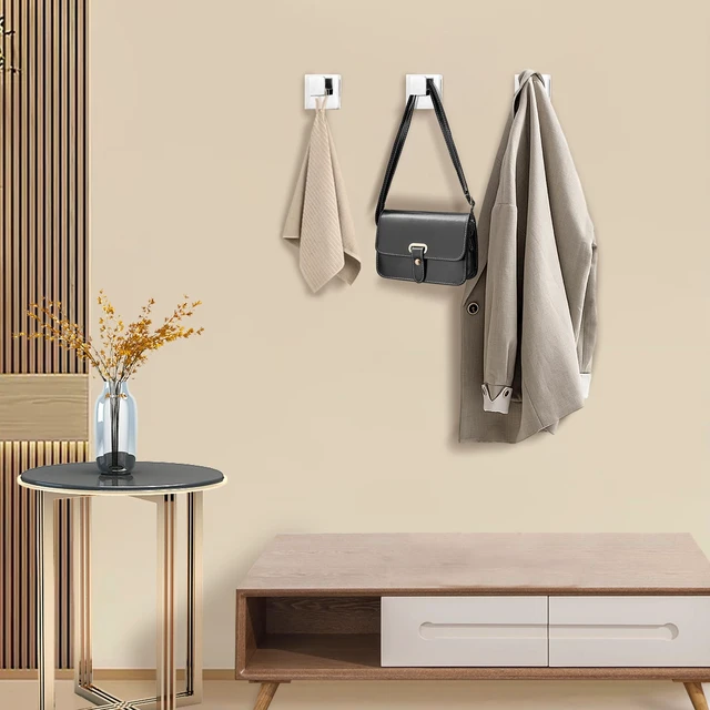 Alt view image 4 of 7 - 4-Pack Towel Hooks Hand Towel Holder Robe Hanger Polished Chrome Bathroom Square Coat Hook Wall Mount Heavy Duty Stainless Steel Hat Hook for Living Room Bedroom Kitchen Closet