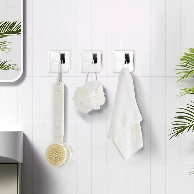 Alt view image 3 of 7 - 4-Pack Towel Hooks Hand Towel Holder Robe Hanger Polished Chrome Bathroom Square Coat Hook Wall Mount Heavy Duty Stainless Steel Hat Hook for Living Room Bedroom Kitchen Closet