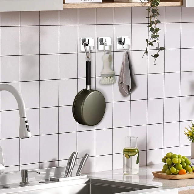 Alt view image 5 of 7 - 4-Pack Towel Hooks Hand Towel Holder Robe Hanger Polished Chrome Bathroom Square Coat Hook Wall Mount Heavy Duty Stainless Steel Hat Hook for Living Room Bedroom Kitchen Closet