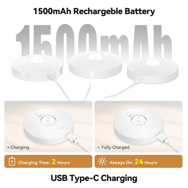 Alt view image 5 of 7 - Rechargeable Puck Lights with Remote, 12 Pack Magnetic Under Cabinet Lighting, 1500mAh Battery Operated LED Tap Lights with Dimmer & Timmer for Kitchen, Closet, Shelf - 3 Color Temps & 12 RGB, White