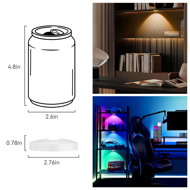 Alt view image 7 of 7 - Rechargeable Puck Lights with Remote, 12 Pack Magnetic Under Cabinet Lighting, 1500mAh Battery Operated LED Tap Lights with Dimmer & Timmer for Kitchen, Closet, Shelf - 3 Color Temps & 12 RGB, White