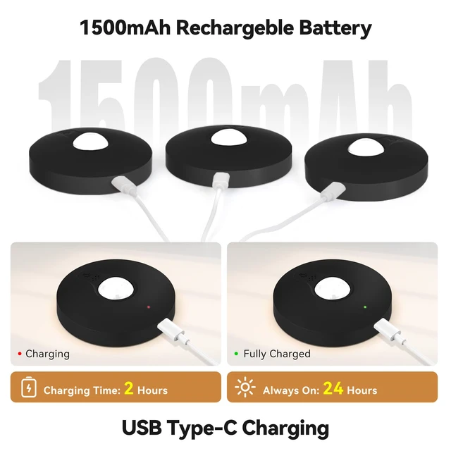 Alt view image 5 of 7 - Rechargeable Puck Lights with Remote, 12 Pack Magnetic Under Cabinet Lighting, 1500mAh Battery Operated LED Tap Lights with Dimmer & Timmer for Kitchen, Closet, Shelf - 3 Color Temps & 12 RGB, Black
