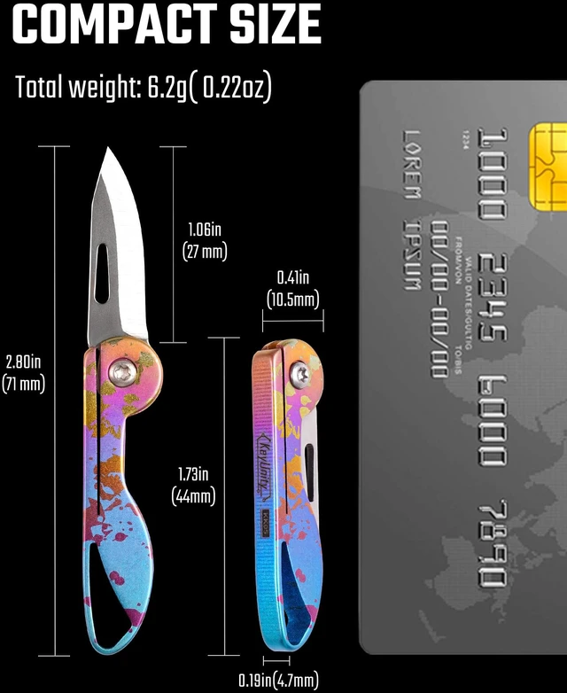 Alt view image 2 of 7 - KK05 Titanium Mini Pocket Knife, 1.06-Inch Blade, Ink Splash Lightweight EDC Knife for opening packages and snack wrappers, removing clothing tags, and handling everyday tasks