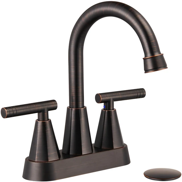 Main image of Bronze Bathroom Faucets, Centerset Bathroom Sink Faucet 4 Inch with Pop Up Drain and Supply Hoses, 2 Handle Stainless Steel Faucet for Vanity, RV, Farmhouse, 2 or 3 Hole