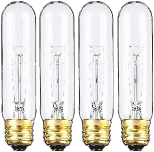 Main image of Edison Light Bulbs,120V, E26 Base, T10 Tubular Bulbs, 25W Clear Incandescent, Warm White, Dimmable Vintage Tubular Style Showcase Bulb (4-Pack)
