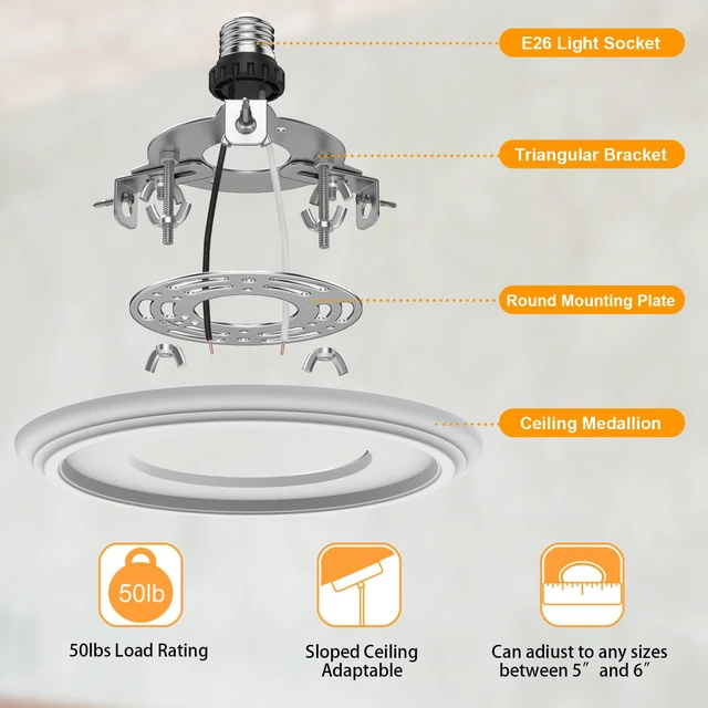 Alt view image 2 of 6 - 2-Pack Recessed Light to Pendant Converter Kit, Adjustable for 5 and 6 inch Recessed Can Light Conversion Kit, Includes E26 Socket, Triangular Bracket, Round Mounting Plate & 3D White Cover