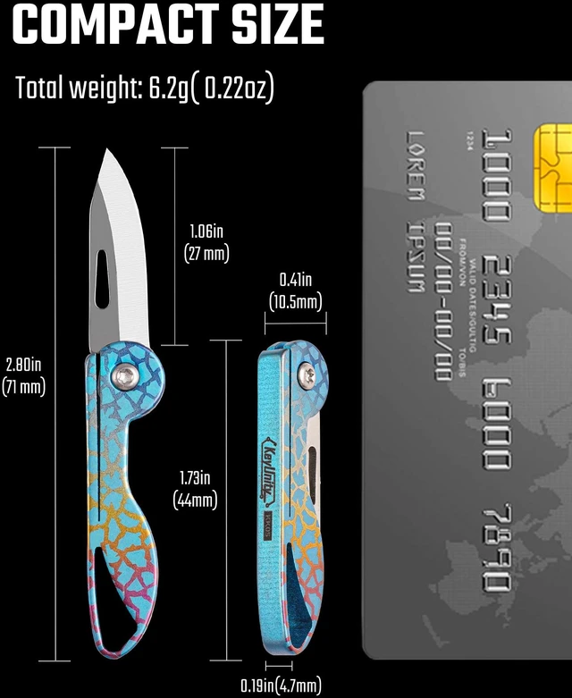 Alt view image 2 of 7 - KK05 Titanium Mini Pocket Knife, 1.06-Inch Blade, Crackle Lightweight EDC Knife for opening packages and snack wrappers, removing clothing tags, and handling everyday tasks