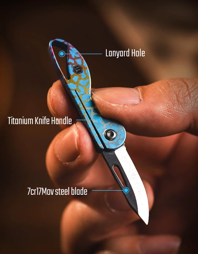 Alt view image 4 of 7 - KK05 Titanium Mini Pocket Knife, 1.06-Inch Blade, Crackle Lightweight EDC Knife for opening packages and snack wrappers, removing clothing tags, and handling everyday tasks