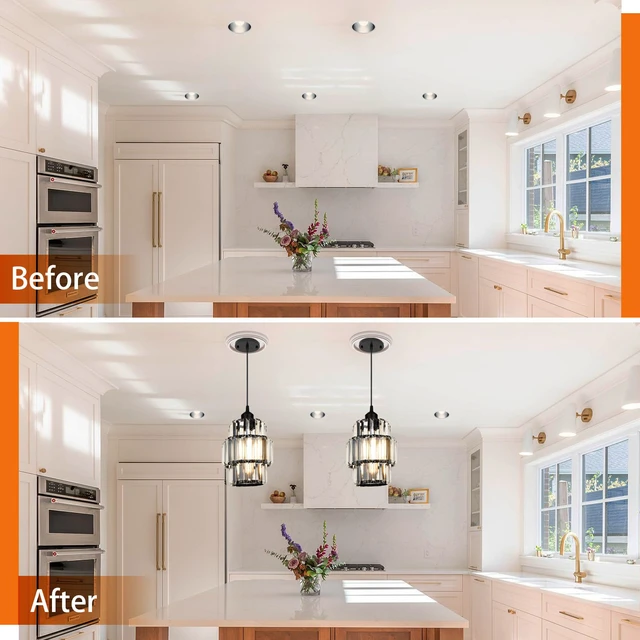 Alt view image 3 of 6 - 2-Pack Recessed Light to Pendant Converter Kit, Adjustable for 5 and 6 inch Recessed Can Light Conversion Kit, Includes E26 Socket, Triangular Bracket, Round Mounting Plate & 3D White Cover