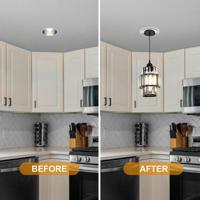 Alt view image 6 of 6 - 2-Pack Recessed Light to Pendant Converter Kit, Adjustable for 5 and 6 inch Recessed Can Light Conversion Kit, Includes E26 Socket, Triangular Bracket, Round Mounting Plate & 3D White Cover