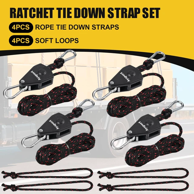 Alt view image 4 of 7 - Adjustable Rope Tie Down, 3/8" Grow Light Hanger, 4 Pack 14Ft Heavy Duty Plant Pulley Rope Tightener Ratchet Tie Down for Kayak, Tarp, Tent Tie Downs, Hanging Plants, Filters, Fans
