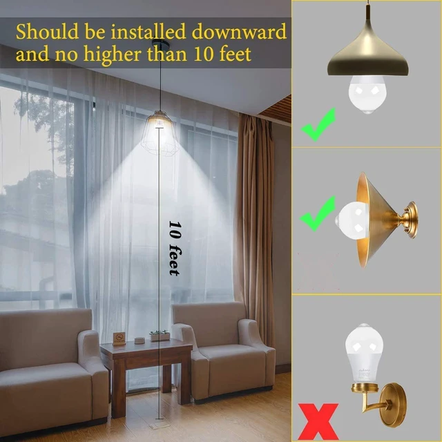 Alt view image 4 of 7 - 4 Pack 12W Motion Sensor LED Bulbs, 100W Equivalent E26 Warm White Motion Activated Dusk to Dawn Auto On/Off Lights, Indoor Outdoor Lighting for Front Door Porch Garage Basement Hallway Closet