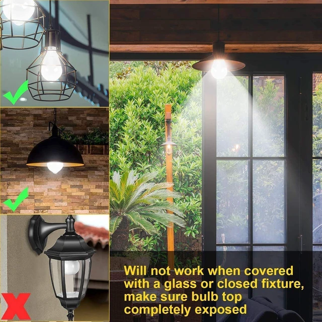 Alt view image 5 of 7 - 4 Pack 12W Motion Sensor LED Bulbs, 100W Equivalent E26 Warm White Motion Activated Dusk to Dawn Auto On/Off Lights, Indoor Outdoor Lighting for Front Door Porch Garage Basement Hallway Closet