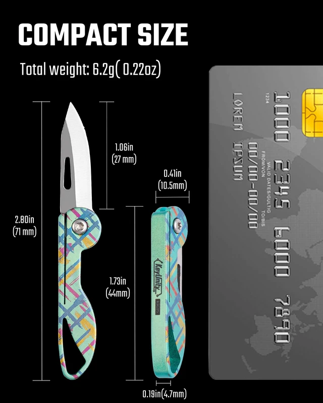 Alt view image 2 of 7 - KK05 Titanium Mini Pocket Knife, 1.06-Inch Blade, Graffiti Green Lightweight EDC Knife for opening packages and snack wrappers, removing clothing tags, and handling everyday tasks
