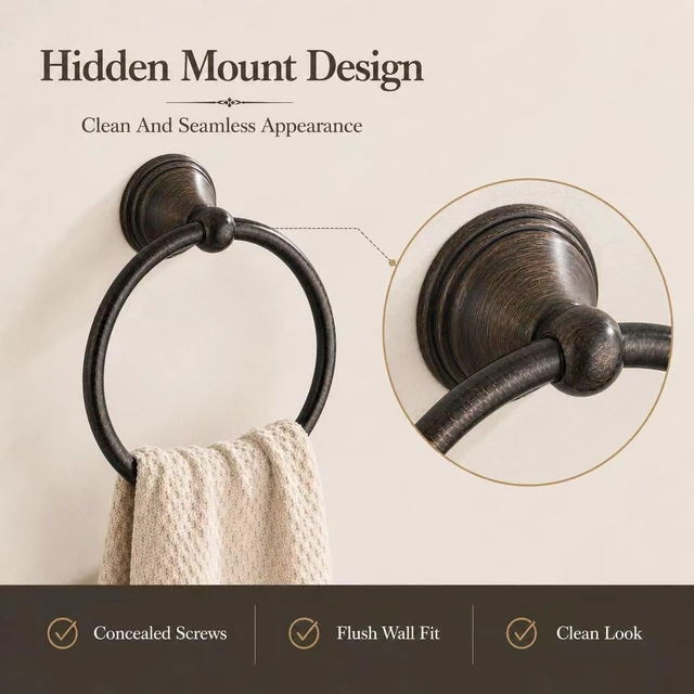 Alt view image 4 of 7 - Towel Ring for Bathroom, Oil Rubbed Bronze Hand Towel Holder 2 Pack, Bathroom Accessories and Towel Racks for Bathroom Wall