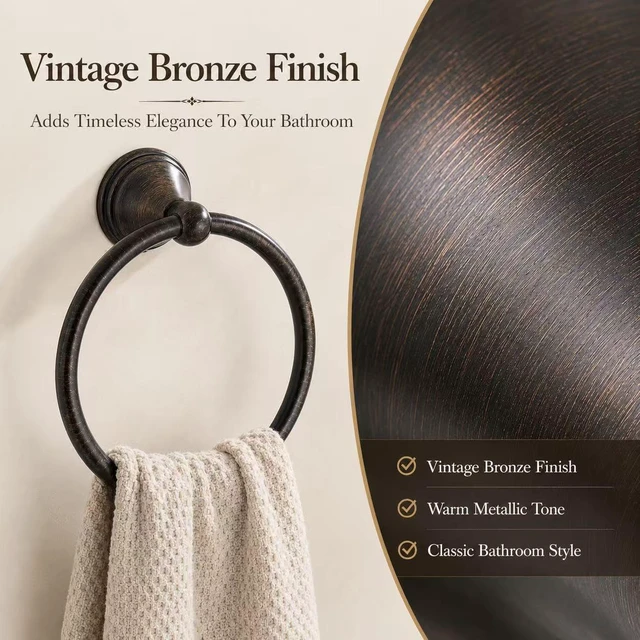 Alt view image 3 of 7 - Towel Ring for Bathroom, Oil Rubbed Bronze Hand Towel Holder 2 Pack, Bathroom Accessories and Towel Racks for Bathroom Wall