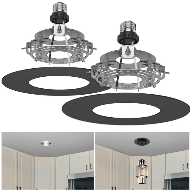 Main image of 5 and 6 inch Recessed Can Light Conversion Kit, Ceiling Light Fixture Upgrade, Pendant & Hanging, 7¾ Inch Flat Steel Ceiling Medallion, Black Finish 2 Packs