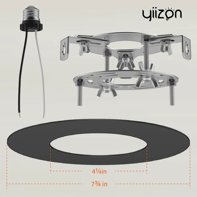 Alt view image 3 of 7 - 5 and 6 inch Recessed Can Light Conversion Kit, Ceiling Light Fixture Upgrade, Pendant & Hanging, 7¾ Inch Flat Steel Ceiling Medallion, Black Finish 2 Packs