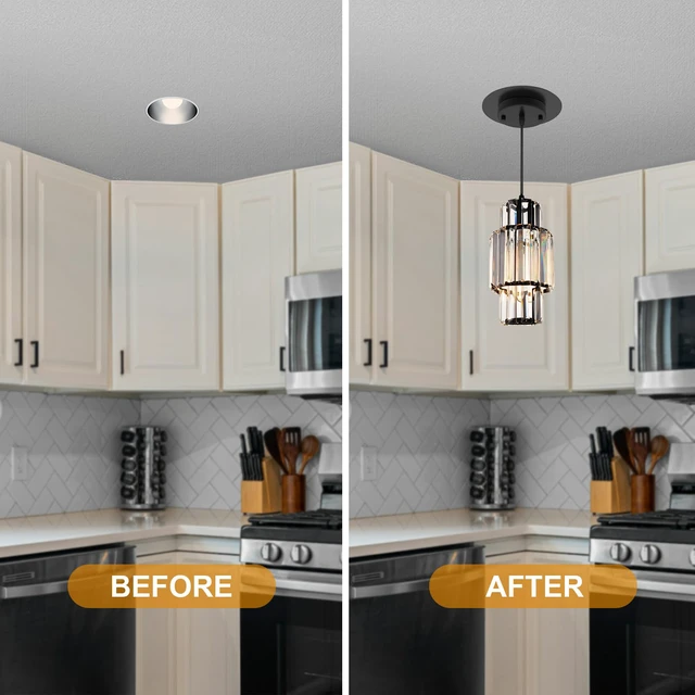 Alt view image 4 of 7 - 5 and 6 inch Recessed Can Light Conversion Kit, Ceiling Light Fixture Upgrade, Pendant & Hanging, 7¾ Inch Flat Steel Ceiling Medallion, Black Finish 2 Packs
