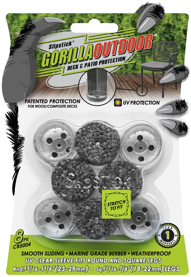 Main image of GorillaOutdoor Berber Furniture Feet Pads with Clear Sleeve Sock (8 Pack) Outdoor Furniture Sliders for Round & Square Legs, Small