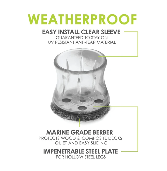 Alt view image 2 of 6 - GorillaOutdoor Berber Furniture Feet Pads with Clear Sleeve Sock (8 Pack) Outdoor Furniture Sliders for Round & Square Legs, Small