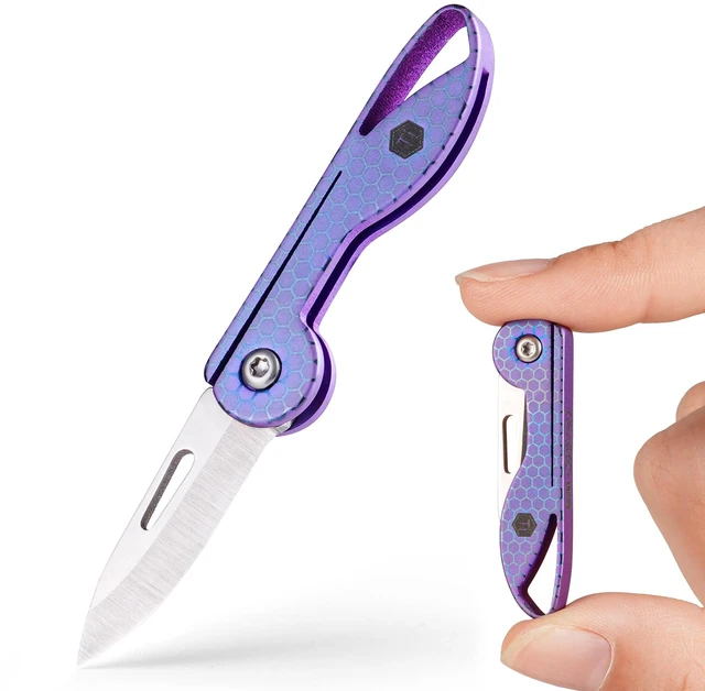 Main image of KK05 Titanium Mini Pocket Knife, 1.06-Inch Blade, Hex Purple Lightweight EDC Knife for opening packages and snack wrappers, removing clothing tags, and handling everyday tasks
