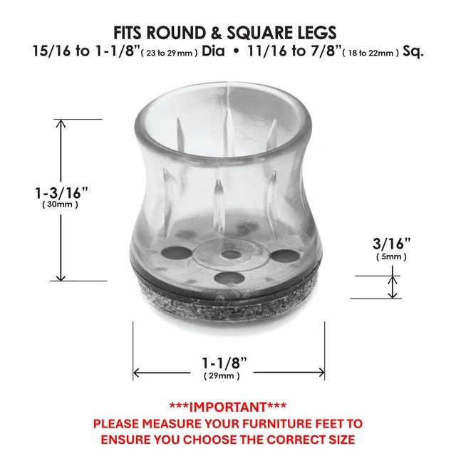 Alt view image 4 of 6 - GorillaOutdoor Berber Furniture Feet Pads with Clear Sleeve Sock (8 Pack) Outdoor Furniture Sliders for Round & Square Legs, Small