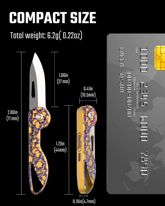 Alt view image 2 of 7 - KK05 Titanium Mini Pocket Knife, 1.06-Inch Blade, Skull Lightweight EDC Knife for opening packages and snack wrappers, removing clothing tags, and handling everyday tasks