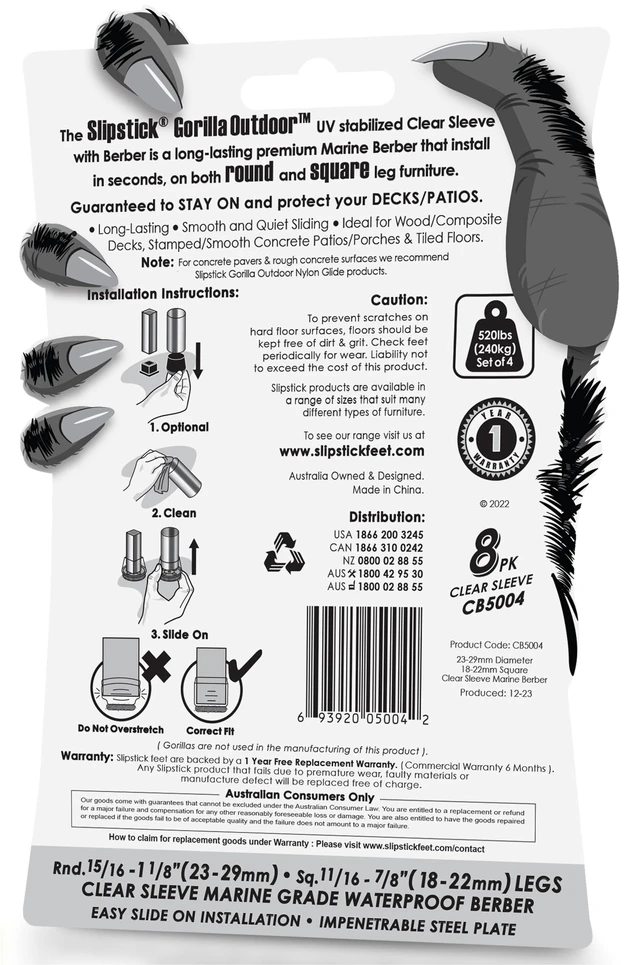 Alt view image 6 of 6 - GorillaOutdoor Berber Furniture Feet Pads with Clear Sleeve Sock (8 Pack) Outdoor Furniture Sliders for Round & Square Legs, Small