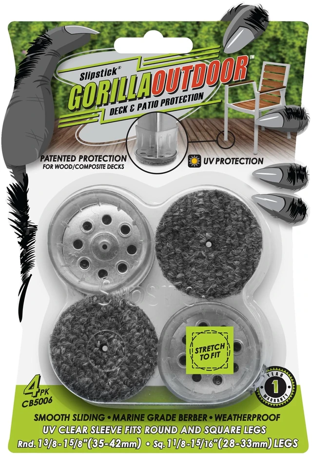 Main image of GorillaOutdoor Berber Furniture Feet Pads with Clear Sleeve Sock (4 Pack) Outdoor Furniture Sliders for Round & Square Legs, Large