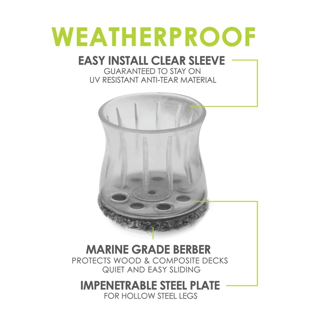 Alt view image 2 of 6 - GorillaOutdoor Berber Furniture Feet Pads with Clear Sleeve Sock (4 Pack) Outdoor Furniture Sliders for Round & Square Legs, Large