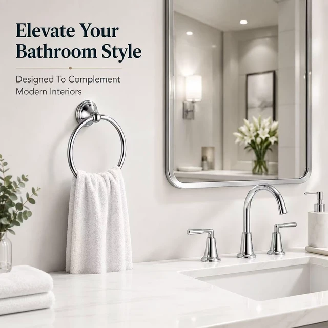 Alt view image 2 of 7 - Towel Ring for Bathroom, Chrome Hand Towel Holder 2 Pack, Bathroom Accessories and Towel Racks for Bathroom Wall Mount
