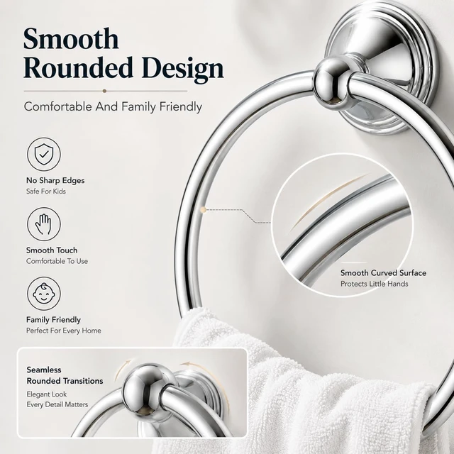 Alt view image 3 of 7 - Towel Ring for Bathroom, Chrome Hand Towel Holder 2 Pack, Bathroom Accessories and Towel Racks for Bathroom Wall Mount