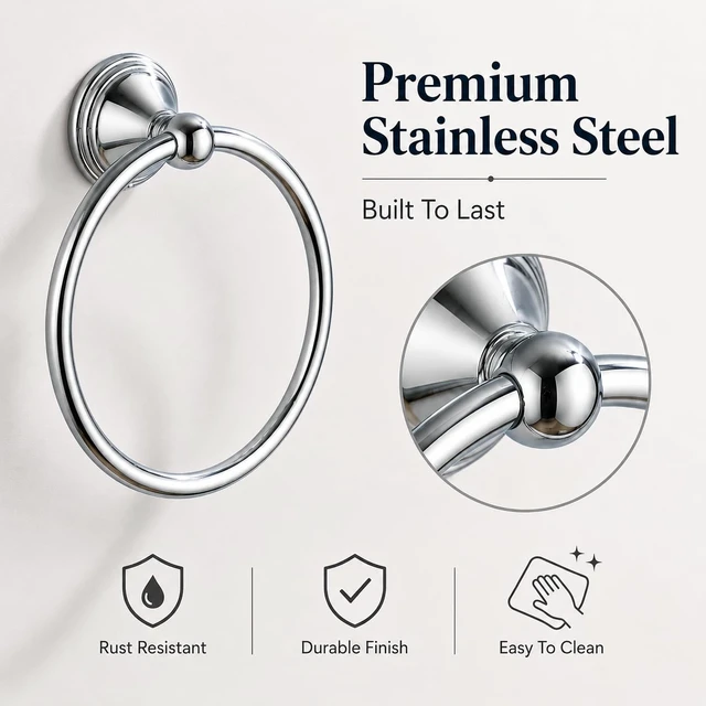 Alt view image 4 of 7 - Towel Ring for Bathroom, Chrome Hand Towel Holder 2 Pack, Bathroom Accessories and Towel Racks for Bathroom Wall Mount
