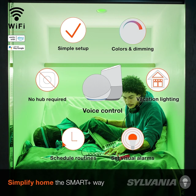Alt view image 3 of 6 - Sylvania WiFi LED Smart Light Bulb, 65W Equivalent Full Color and Tunable White BR30, Dimmable, Works with Alexa and Google Home Only - 4 Pack (75688)