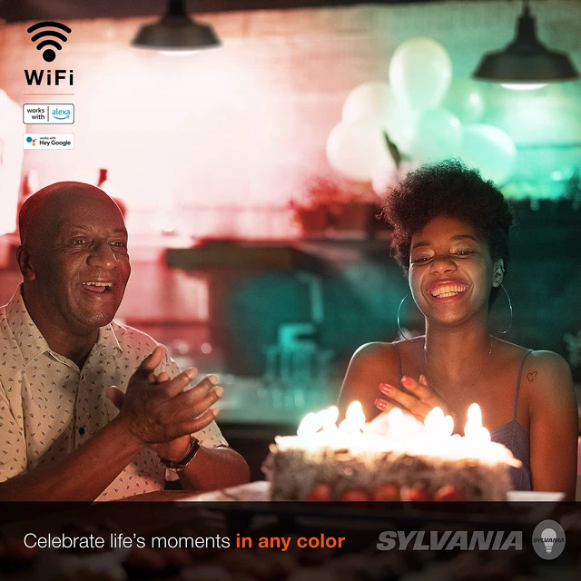 Alt view image 4 of 6 - Sylvania WiFi LED Smart Light Bulb, 65W Equivalent Full Color and Tunable White BR30, Dimmable, Works with Alexa and Google Home Only - 4 Pack (75688)